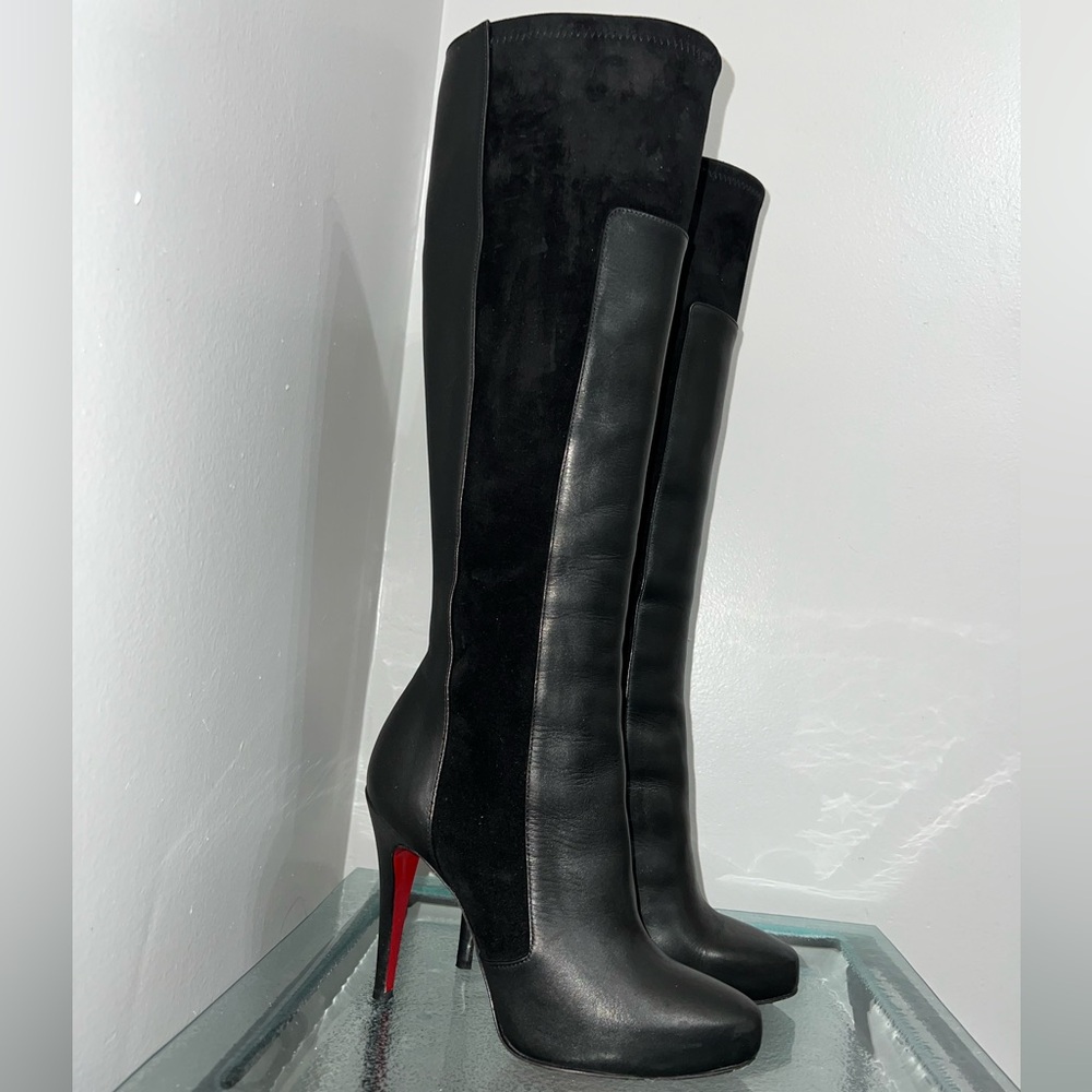 Christian Louboutin black leather and suede knee high boots - Picture 6 of 15